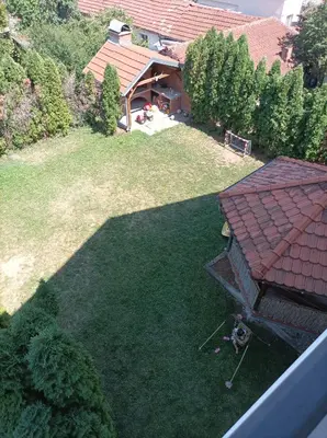 an aerial view of a yard with a house at NiTex Studio in Soko Banja