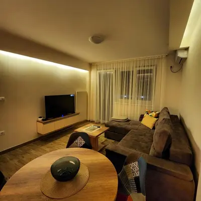 a living room with a couch and a television at Apartman Minja in Vrnjačka Banja