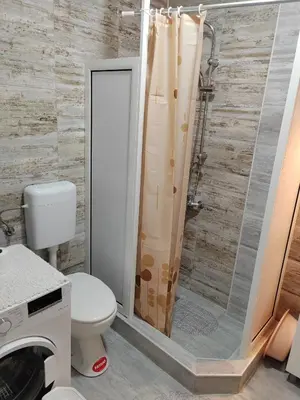 a bathroom with a toilet and a shower at Apartmani Milenkovic in Soko Banja