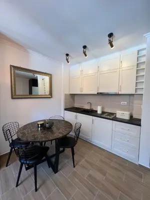 a kitchen with a table and chairs in a room at MVP Apartment Kopaonik in Kopaonik