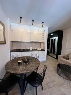 a kitchen and a table and chairs in a room at MVP Apartment Kopaonik in Kopaonik