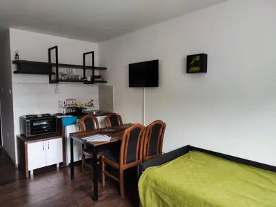 a room with a bed and a table and chairs at Ski sun and fun kopaonik apartmani in Brzeće
