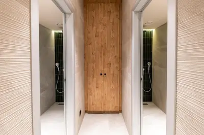 a pivot door in the hallway of a house at Woodside Apartment 218 in Kopaonik