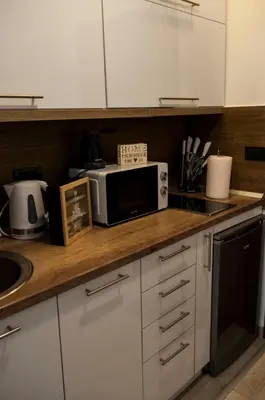 a kitchen counter with a microwave and a sink at Mountain angel in Kopaonik