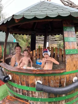 a group of children in a pirate ship ride at Vila Milica Poganovo in Poganovo
