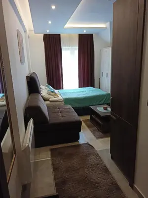 a bedroom with a couch and a bed and a window at Vorkapich Milmari Studio in Kopaonik