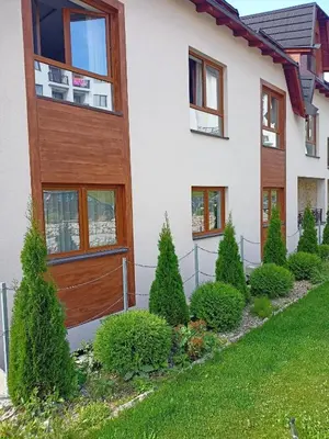 a house with a wooden door and some bushes at Vorkapich Milmari Studio in Kopaonik