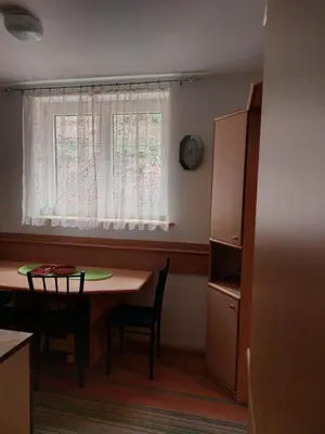a kitchen with a table and chairs and a window at BELE STAZE-Brzece,Kopaonik in Brzeće