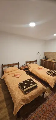 two beds sitting next to each other in a room at Stefanović - Studio 1 in Inovo