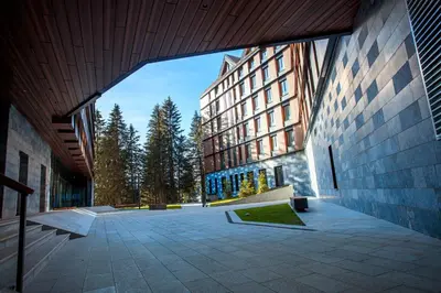 a view of a building from a courtyard at Woodside Kopaonik in Kopaonik