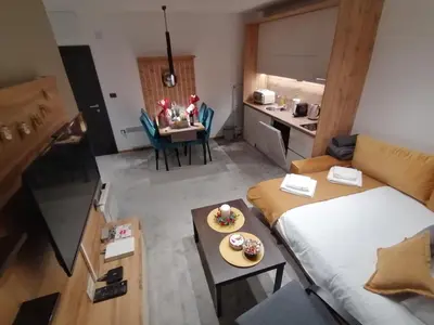 a small living room with a couch and a table at LUX Apartment STEVANOVIC A86 in Kopaonik