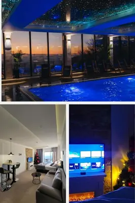a house with a swimming pool and a living room at Milmari N66 in Kopaonik