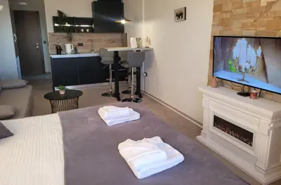 a room with a bed with two towels on it at Milmari N66 in Kopaonik