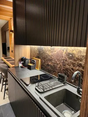 a kitchen with a sink and a counter top at Kopaonik Woodside in Kopaonik
