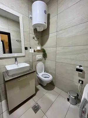 a bathroom with a toilet and a sink and a mirror at Apartman K3 Milmari Kopaonik in Kopaonik