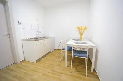 a kitchen with a table and chairs and a sink at Bumerang in Soko Banja