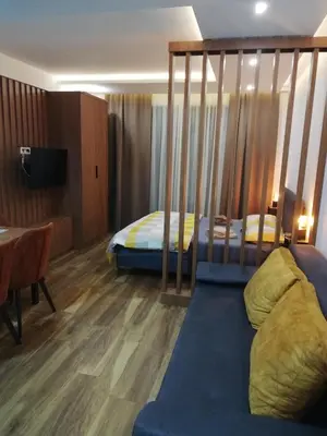 a room with a bed and a couch and a table at President Kop A-406 - Apartman Wiseman in Kopaonik