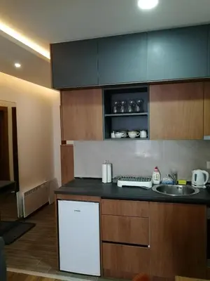 a kitchen with a sink and a counter top at President Kop A-406 - Apartman Wiseman in Kopaonik
