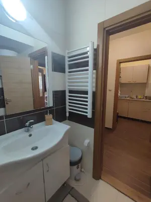 a bathroom with a sink and a mirror at Suncani apartman 36, Brzece in Brzeće
