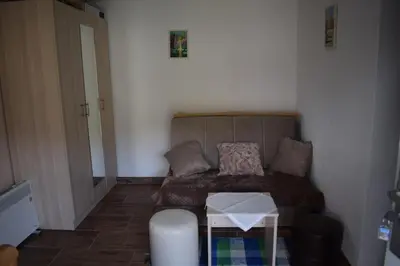 a small room with a bed and a table at Apartmani Gočki San in Biserske Kuće