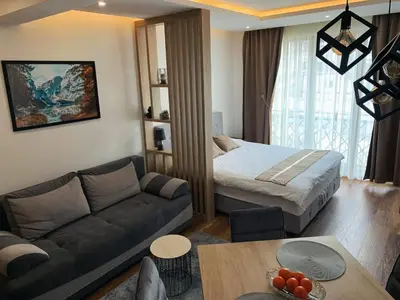 a living room with a couch and a bed at FIONA Kopaonik in Kopaonik