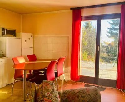 a kitchen with a table and chairs and a window at Petra in Kopaonik