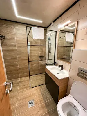a bathroom with a shower and a toilet and a sink at Diamond Kopaonik Centar in Kopaonik