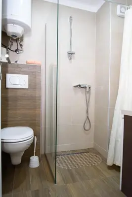a bathroom with a toilet and a shower at Apartman Leki in Kopaonik