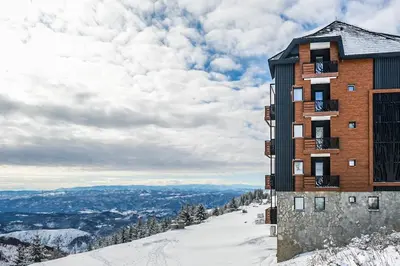 a building on the side of a mountain in the snow at Vila Golija in Kopaonik