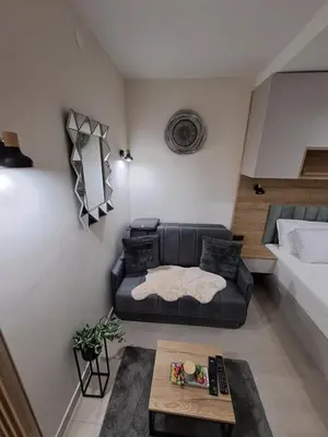 a living room with a couch and a table at Lux apartmani Dunja Kopaonik Čardaci - GREEN in Kopaonik