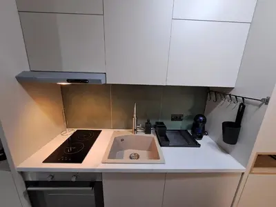 a kitchen with a sink and a stove at Lux apartmani Dunja Kopaonik Čardaci - GREEN in Kopaonik