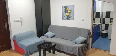 a living room with a couch and a chair at City center apartment 3 in Niš