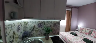 a small kitchen with a sink and a bed at KOSA APARTMAN in Vrnjačka Banja