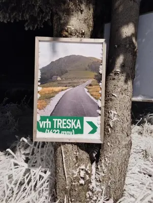 a sign on the side of a tree at Apartman LED-Treska in Kopaonik