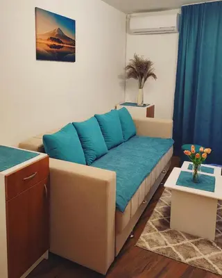a living room with a couch and a table at AVIS Apartment in Niš