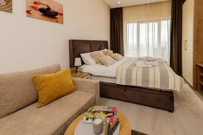 a living room with a bed and a couch at Apartman Stankovic Milmari Resort in Kopaonik