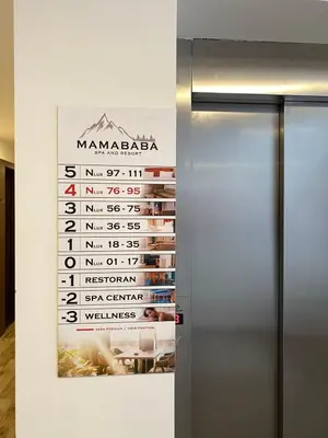 a sign on a wall next to a refrigerator at Apartman Mile High -N Lux 90a Milmari Kopaonik in Kopaonik