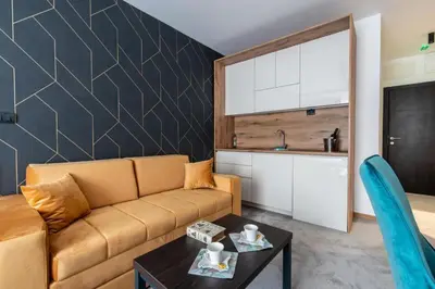 a living room with a couch and a table at Lux studio Andrej A43 Hotel Djina in Kopaonik