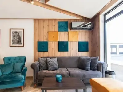 a living room with a couch and two chairs at Lux studio Andrej A43 Hotel Djina in Kopaonik