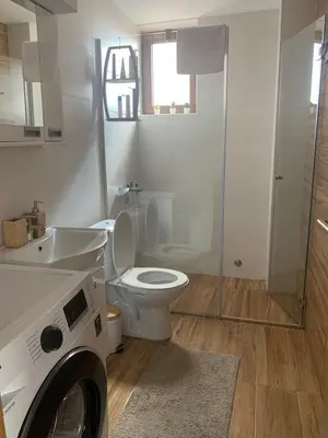 a bathroom with a toilet and a sink and a washing machine at Sunčani Breg Resort&Spa Kopaonik, Apartman broj 409 in Kopaonik