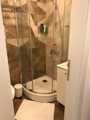 a bathroom with a shower and a toilet at Apartman Relax in Niš