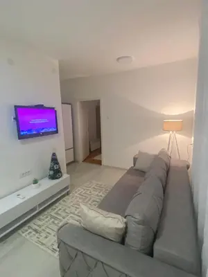 a living room with a couch and a flat screen tv at Eleni in Vrnjačka Banja
