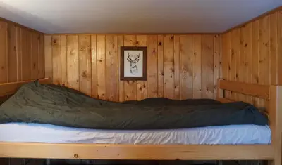 a bedroom with a bed in a wooden wall at Montana Apartment in Kopaonik