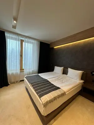 a bedroom with a large bed in a room at Woodside Kopaonik 212 in Kopaonik