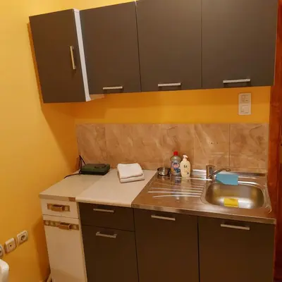 a kitchen with a sink and a counter top at Soba Lara in Kruševac