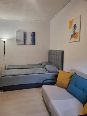 a living room with a bed and a couch at Studio Potocic in Kopaonik