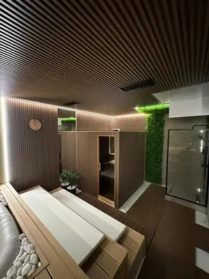 a living room with a couch and a green wall at Gencian resort in Kopaonik