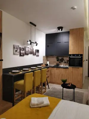a kitchen with a table and chairs in a room at Talija Milmari Nlux in Kopaonik