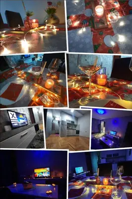 a collage of photos of a room with a table at Victory apartment in Niš