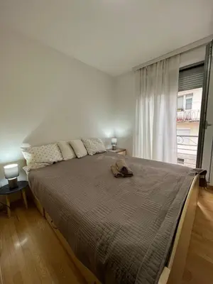 a bedroom with a large bed and a window at Apartman Danica in Vrnjačka Banja